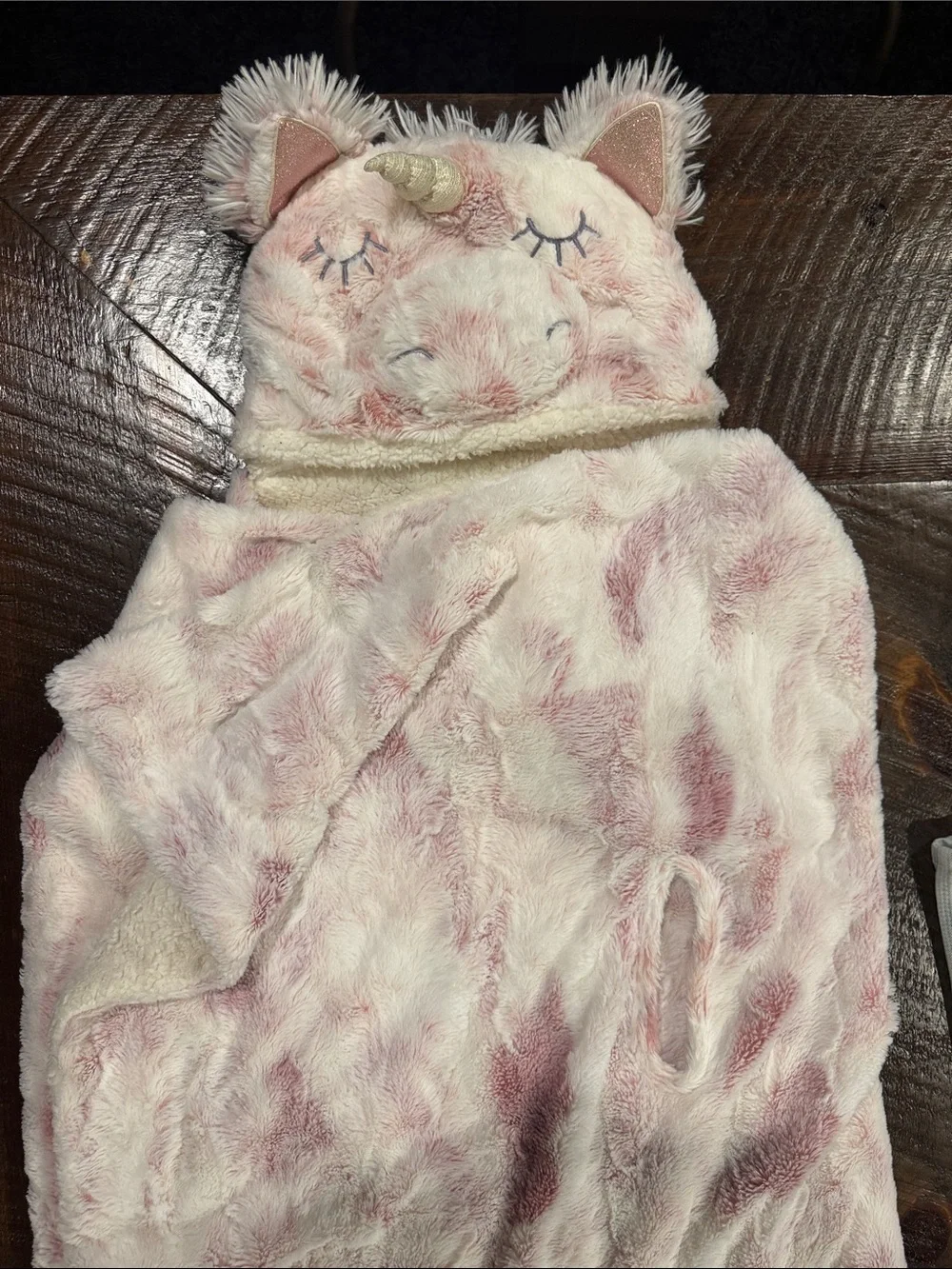 Unicorn Hooded Kids Robe - Pink and Cream Plush